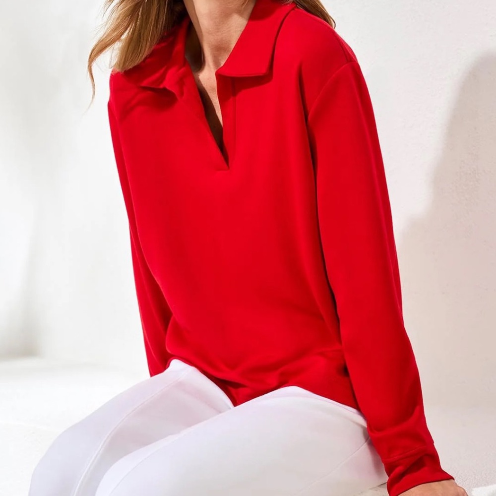 Women’s Chico’s Red V-neck Top Size 1 Medium - Picture 5 of 10